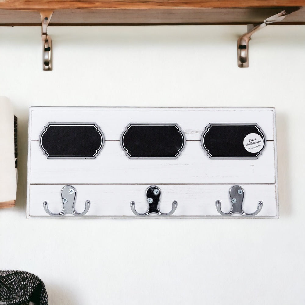 Kreidetafel Kleiderbügel aus Holz - Dreifachhakenleiste mit 3 Kreidetafeln 15x6.75