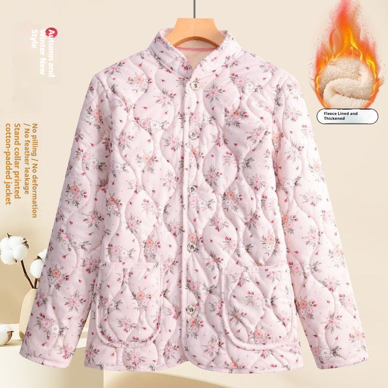 Moms Fashionable Floral Warm Padded Cotton Jacket