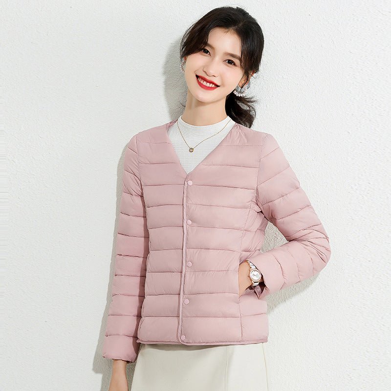 Womens Lightweight Short Crewneck Cotton Liner Jacket