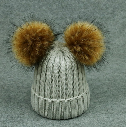 Modern Trend Children's Winter Toddler Baby Kids hat Cap With Two Double Pompom Ears Funny Hat