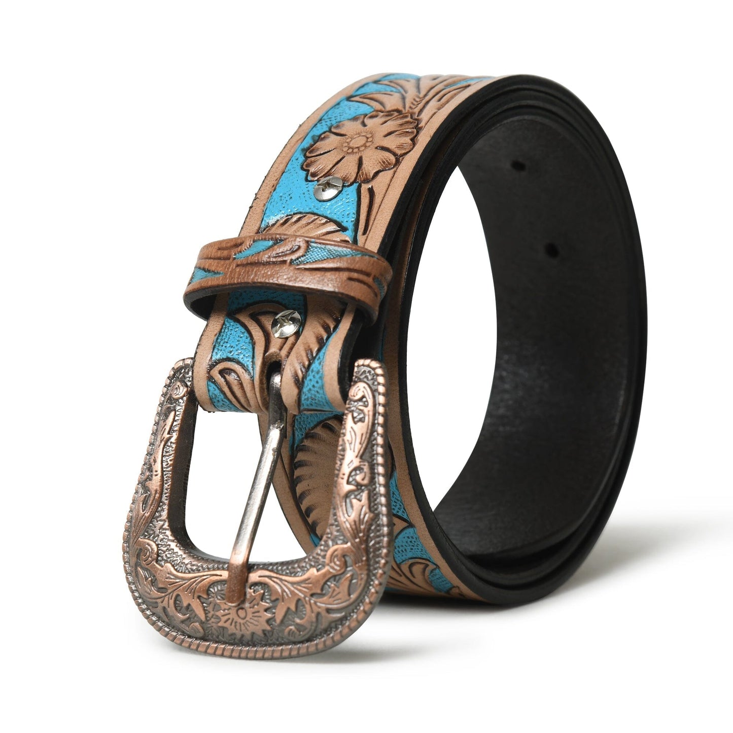 Ceinture de cowboy en cuir - Bleu et marron
