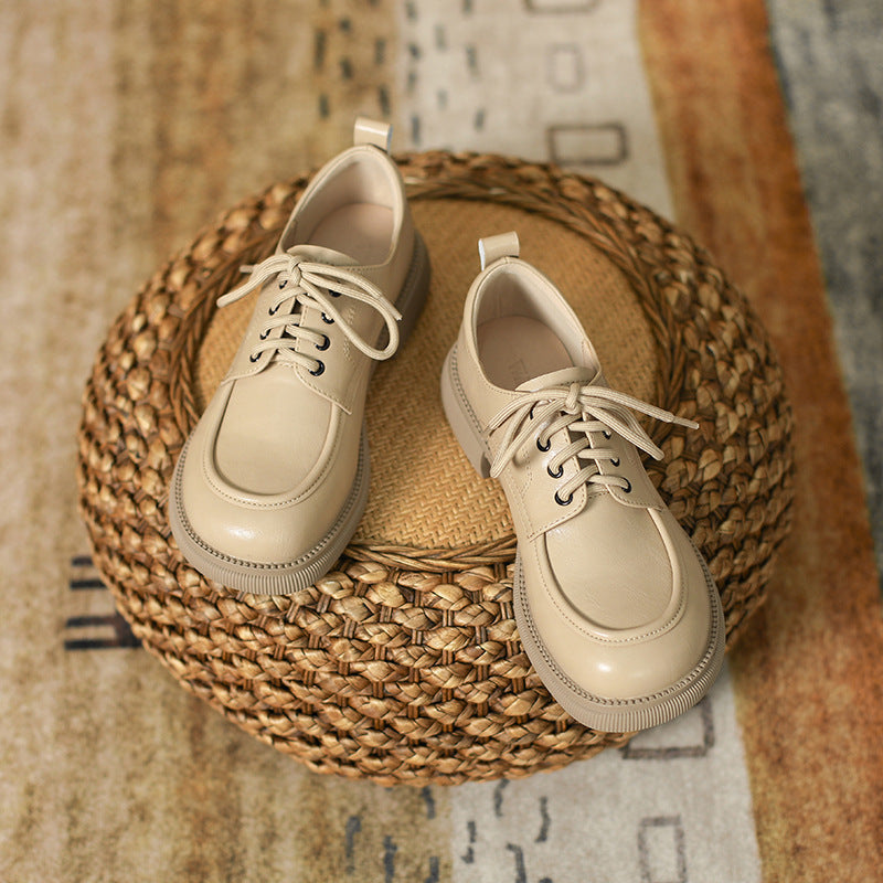 Versatile Soft-soled British-style Lace-up Leather Shoes For Women