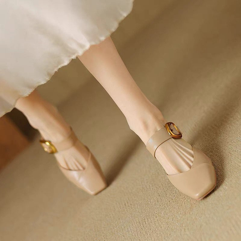 Summer New Women French Style Pointed Toe Mules, Fashion Outdoor Wear Versatile Block Heel Closed Toe Slide High Heels For Dresses