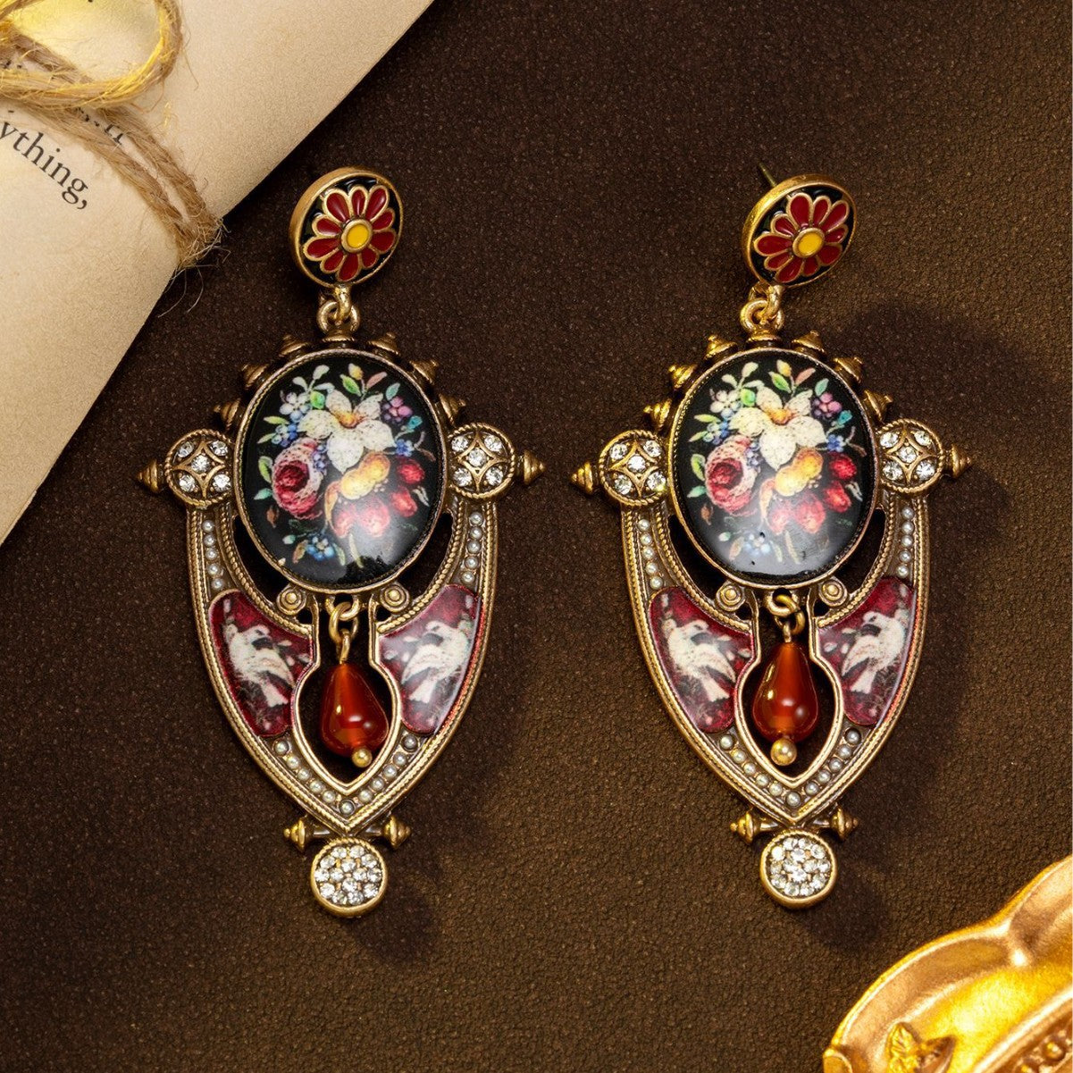 Floral Mural Shield Stud Earrings Regal And Elegant