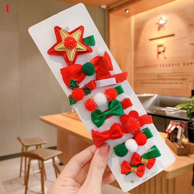 10pcs Cartoon Christmas Hairpin For Kids Lovely Pom-pom Children Hairpins Christmas Tree Decrative Hair Clips Fashion Hair Accessories For Women
