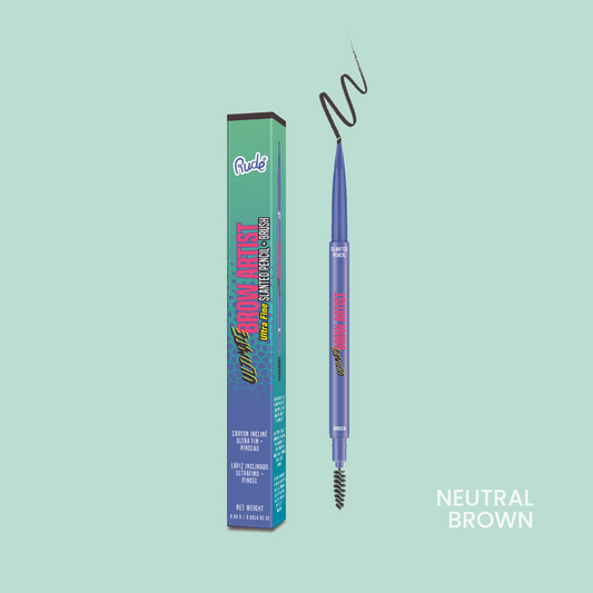 RUDE Ultimate Brow Artist Ultradünner, abgeschrägter Stift & Bürste – Neutrales Braun