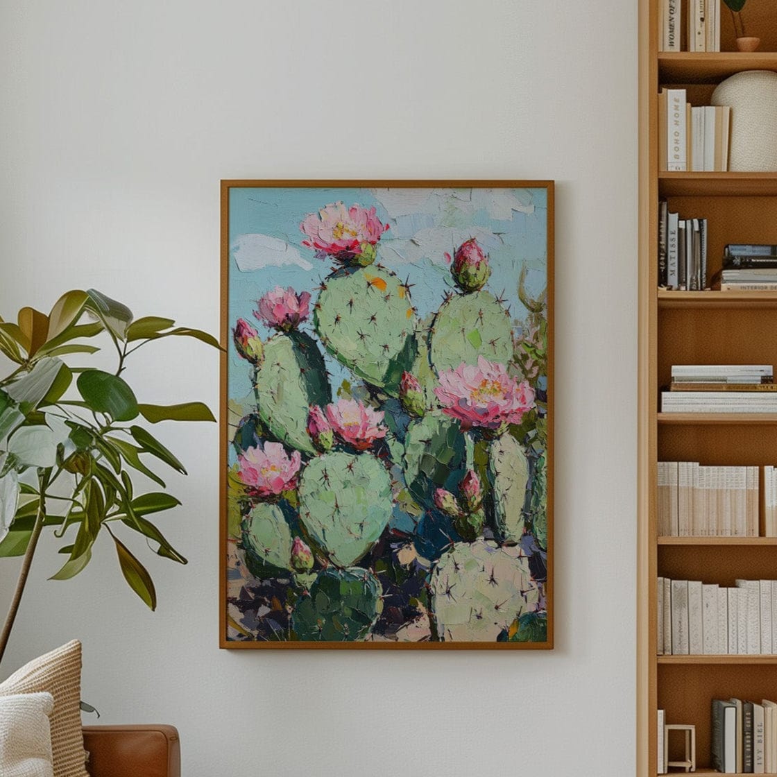 Blühende Feigenkakteen – Lebendige Kaktusblüten-Wandkunst