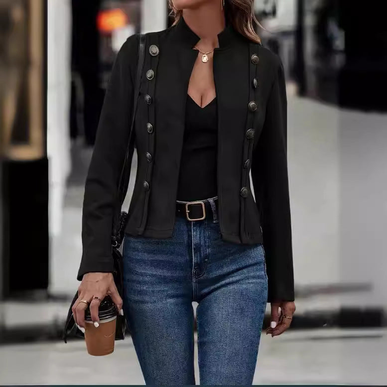 Double-row Metal Buckle Deerskin Velvet Retro Long-sleeved Coat