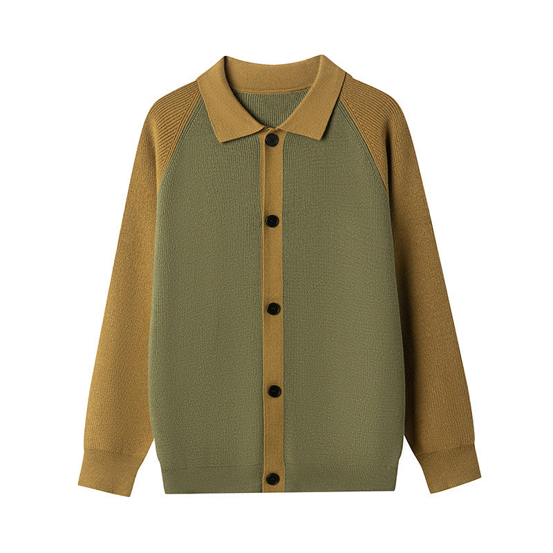 Mens Fallwinter Polo-neck Knitted Cardigan Sweater