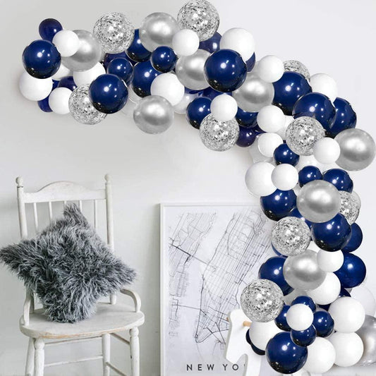 112/152 PCS White Silver Nave Blue Party Balloons Garland Kit Wedding Birthday Decoration Bridal Balloons For Weddings Aniversaly Parties and Boy Birthday In Modern Luxury Elegant Design