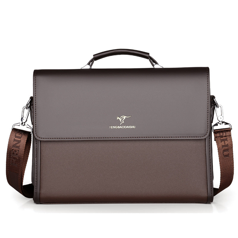 Men's Horizontal Leather Portable Briefcase