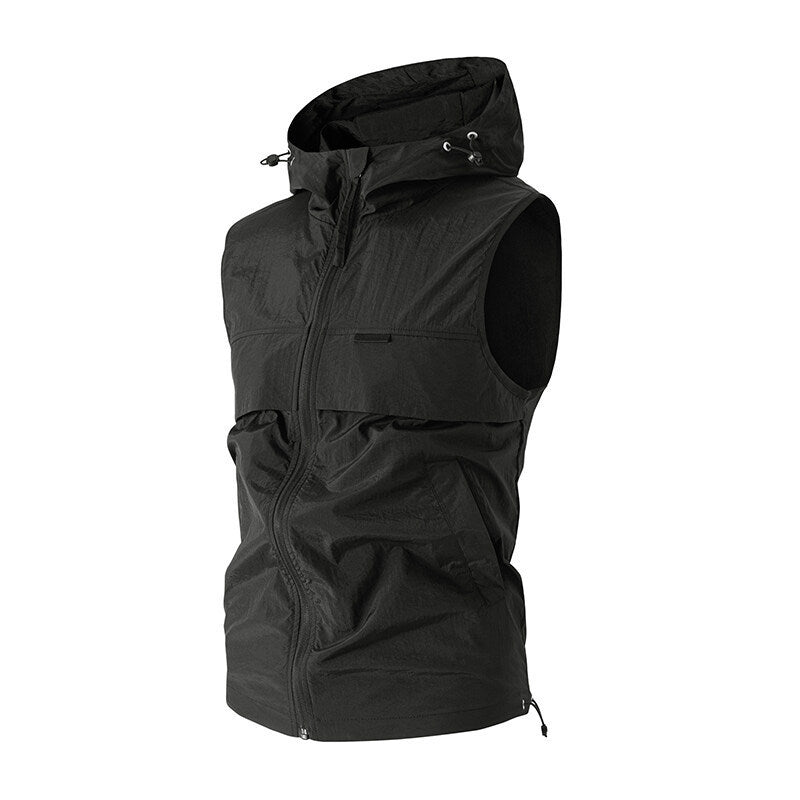 New Mens Sun-protective Jacket Hooded Sleeveless Vest