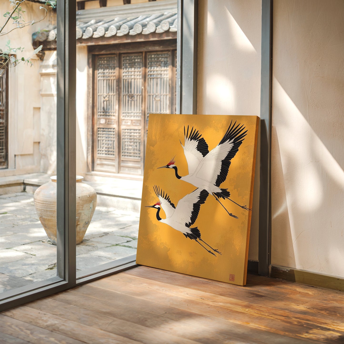 Japanische Mandschurenkraniche – Elegante, minimalistische Wandkunst