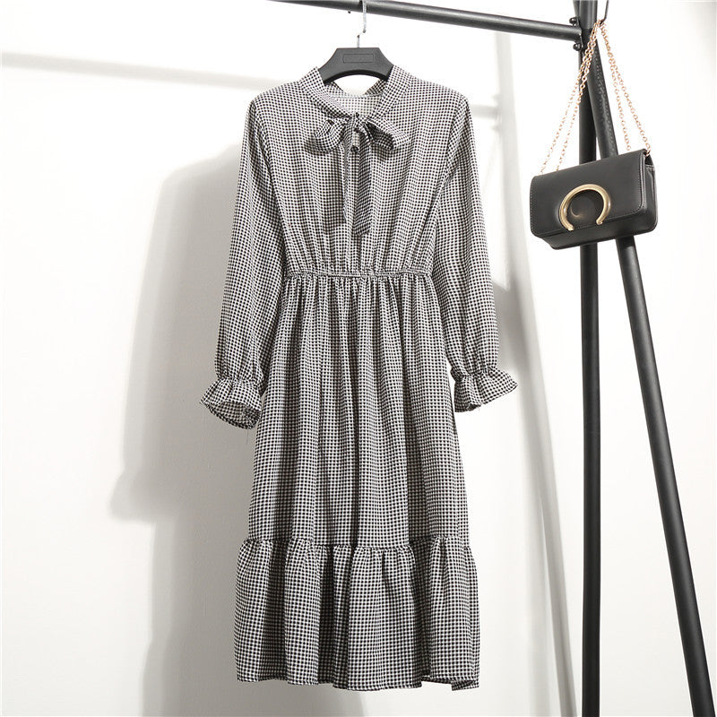 Long Sleeve Floral Print Chiffon Dress - Medium Lace Up Slim Fit Women's Dress