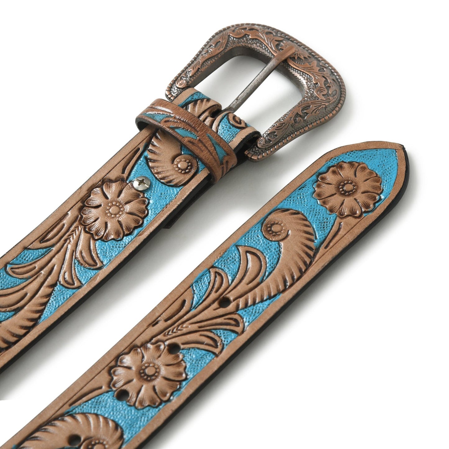Ceinture de cowboy en cuir - Bleu et marron