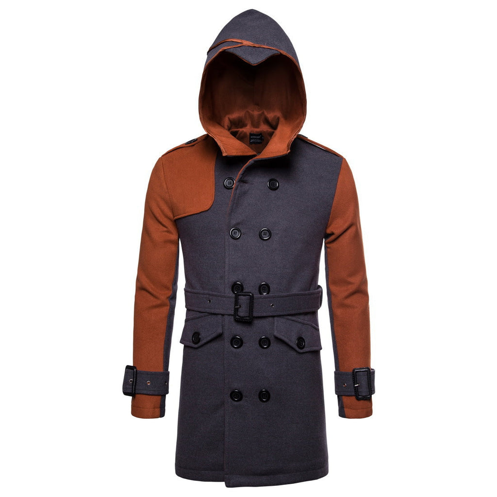 Double-breasted Hooded Belted Mid-length Wool Trench Coat