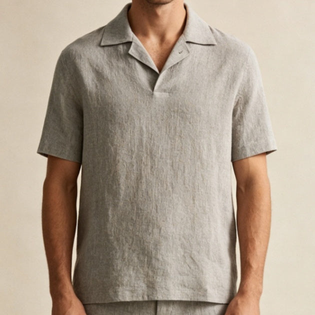 European And American Polyester Men's Short-sleeved Shirt In Gray Color