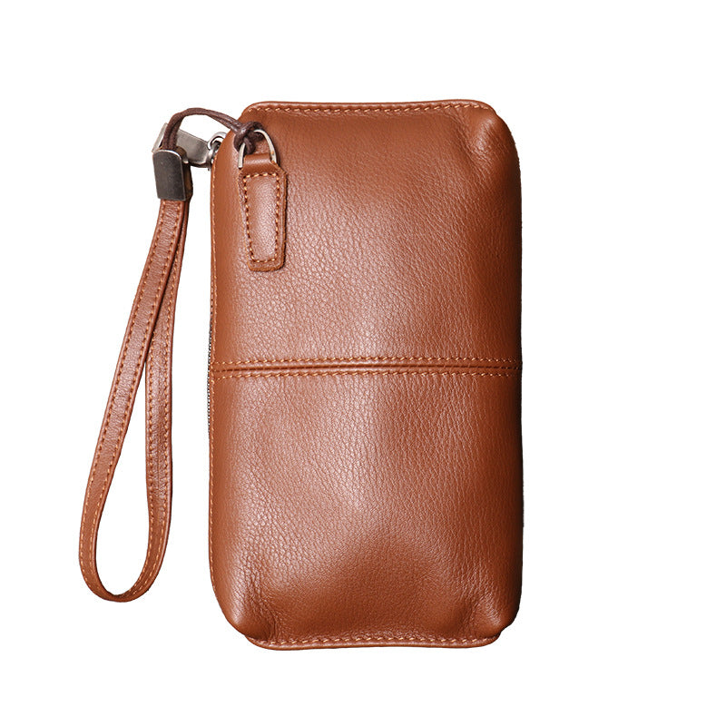 New Mens Genuine Leather Clutch, Soft Leather Long Wallet With Zipper