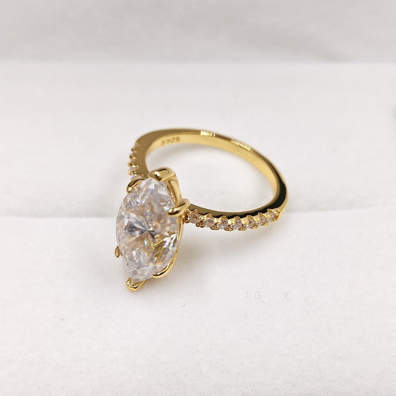 925 Sterling Silver 4-carat Marquise-cut Diamond Moissanite Ring For Women