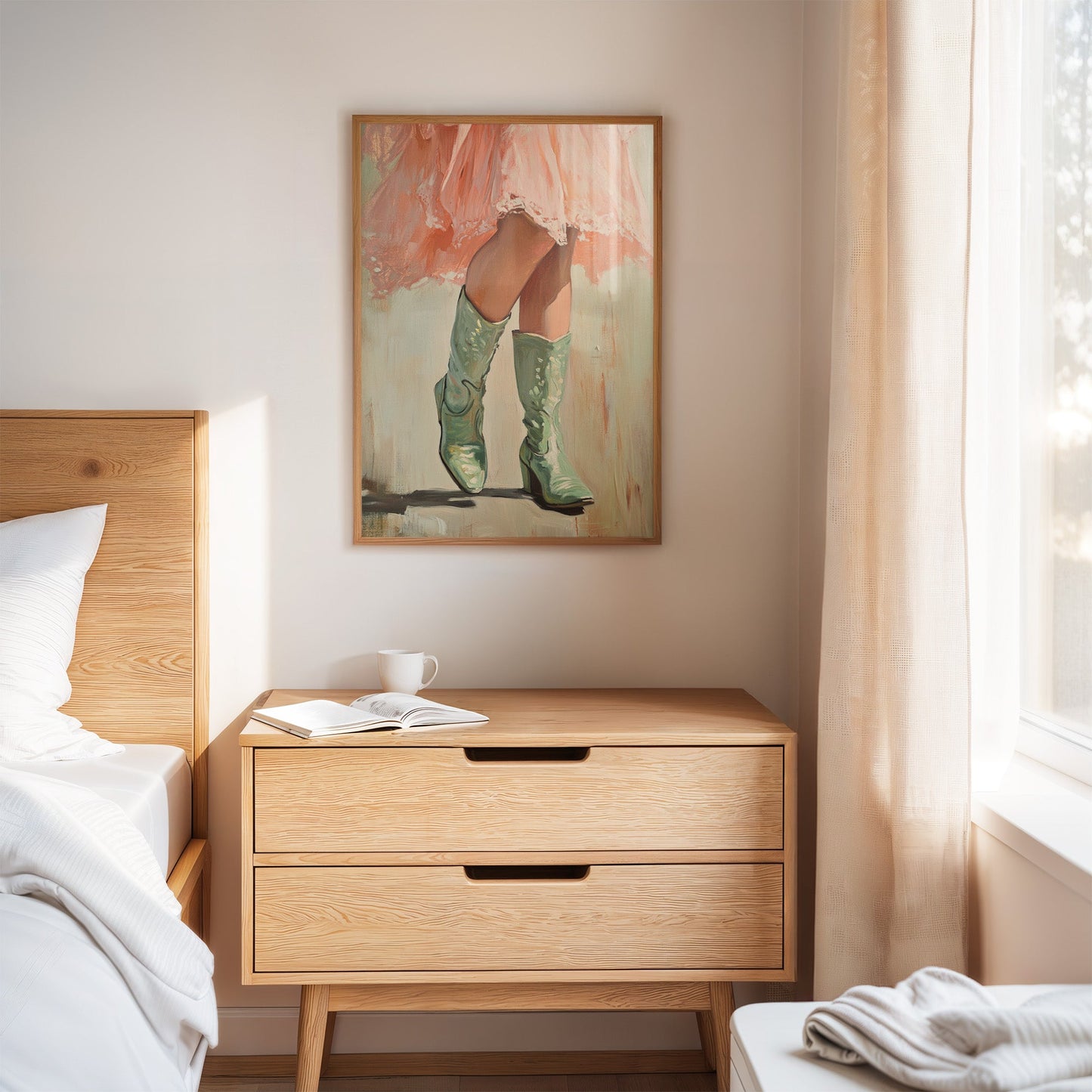 Bottes de cowgirl et robe en dentelle – Décoration murale western féminine