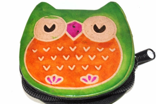 Leather Owl Coin Purse Handcrafted Embossed Compact Wallet