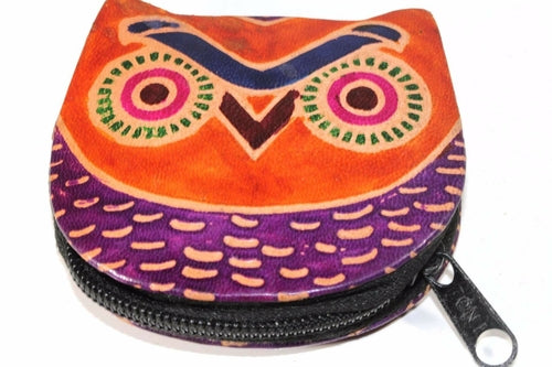 Leather Owl Coin Purse Handcrafted Embossed Compact Wallet