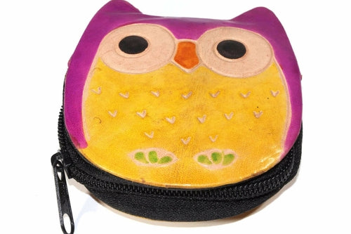 Leather Owl Coin Purse Handcrafted Embossed Compact Wallet