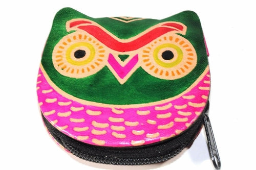 Leather Owl Coin Purse Handcrafted Embossed Compact Wallet