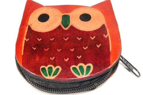 Leather Owl Coin Purse Handcrafted Embossed Compact Wallet