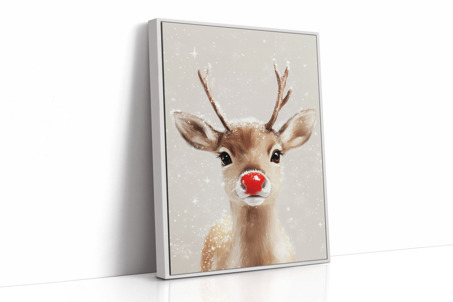 Adorable renne enneigé – Impression murale de Noël douillette