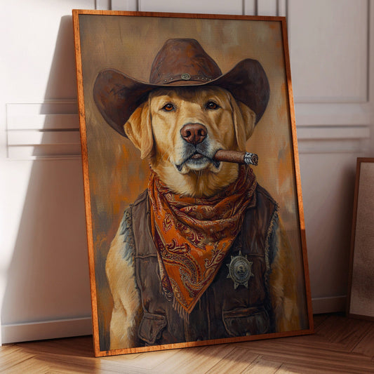 Golden Retriever shérif au style western assuré