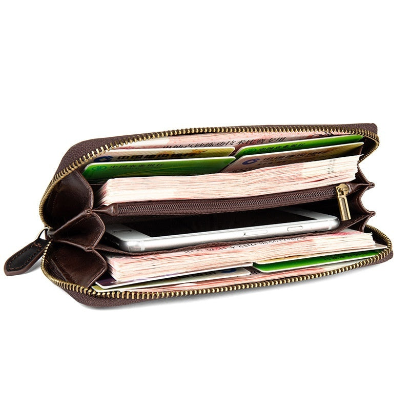 Genuine Leather Long First-Layer Cowhide Wallet Zipper Purse