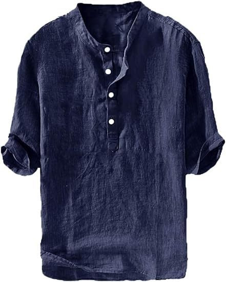 Mens Short-sleeved Loose-fit Linen Shirt