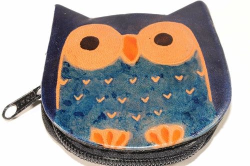 Leather Owl Coin Purse Handcrafted Embossed Compact Wallet