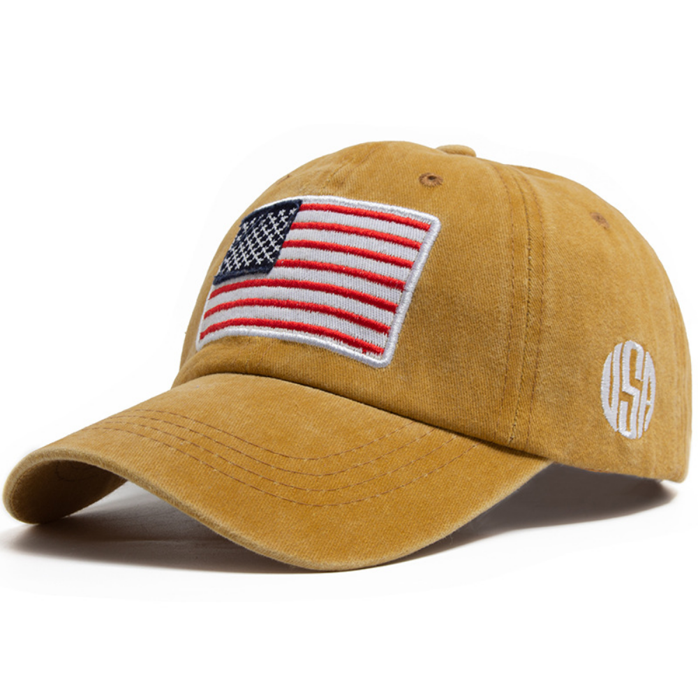 Men's And Women's Identical National Flag-style Side-stitched Letters Distressed And Rounded Edges Soft-top Adjustable Trendy Retro Baseball Cap Suitable For Outdoor Sports, Camping And Daily Use.