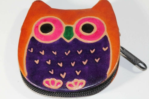 Leather Owl Coin Purse Handcrafted Embossed Compact Wallet