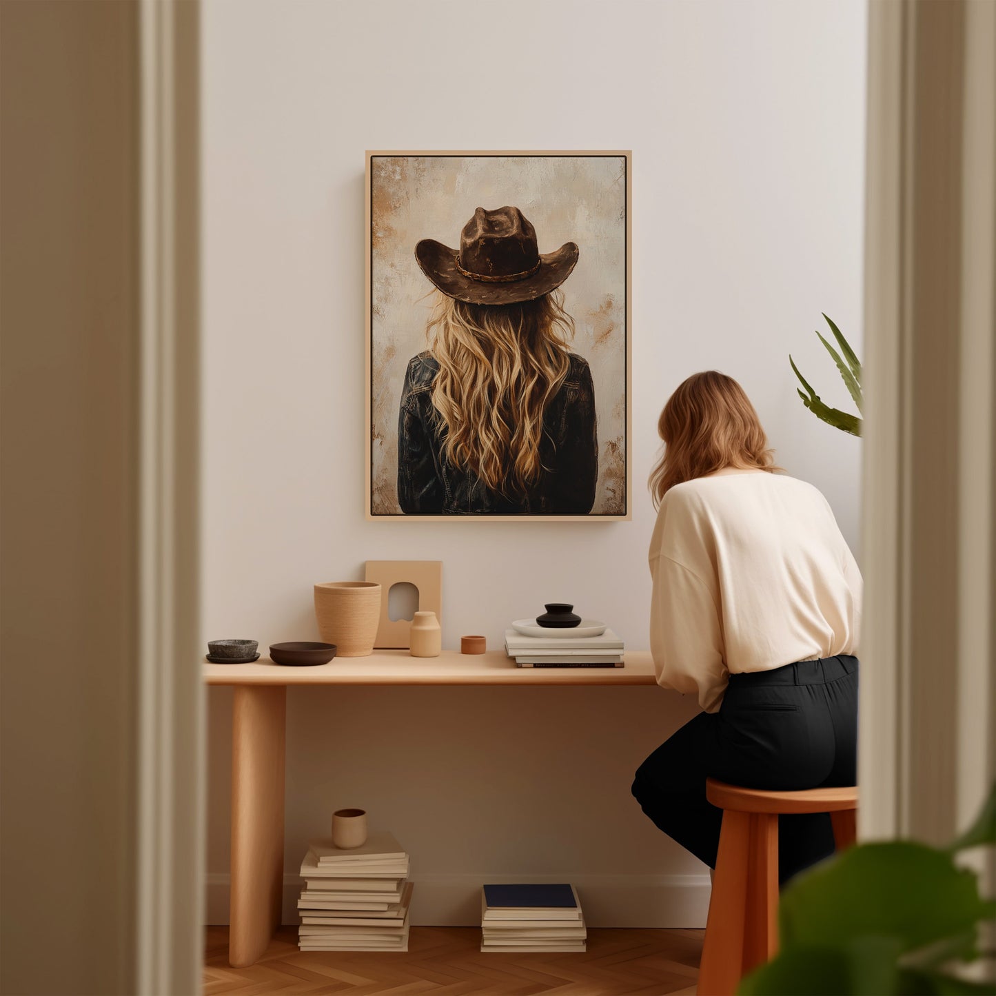 Wild West Blonde in Denim and Hat