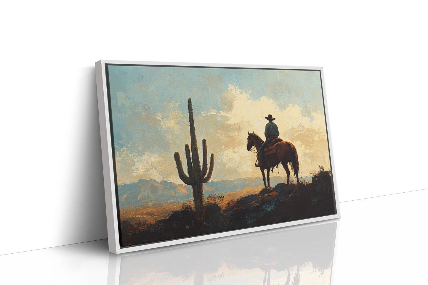 Cowboy-Sonnenuntergang bei den Saguaros