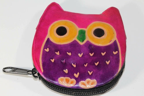 Leather Owl Coin Purse Handcrafted Embossed Compact Wallet