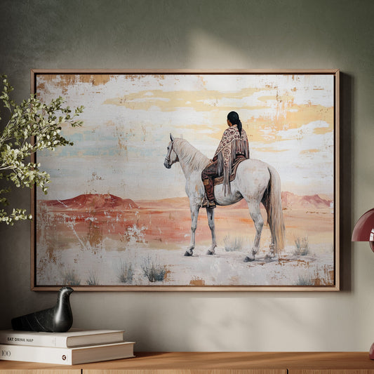 Observateur du désert sur cheval blanc