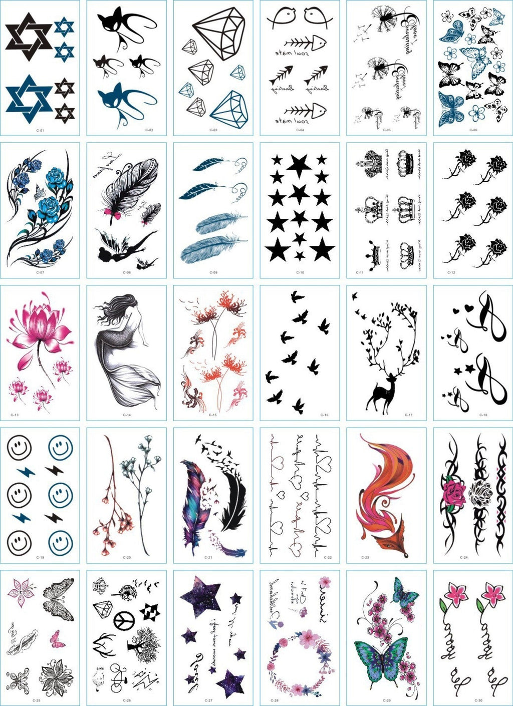A set of 30 tattoo stickers