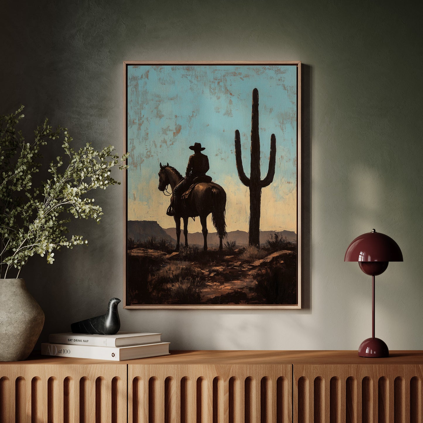 Cavalier et Saguaro au crépuscule