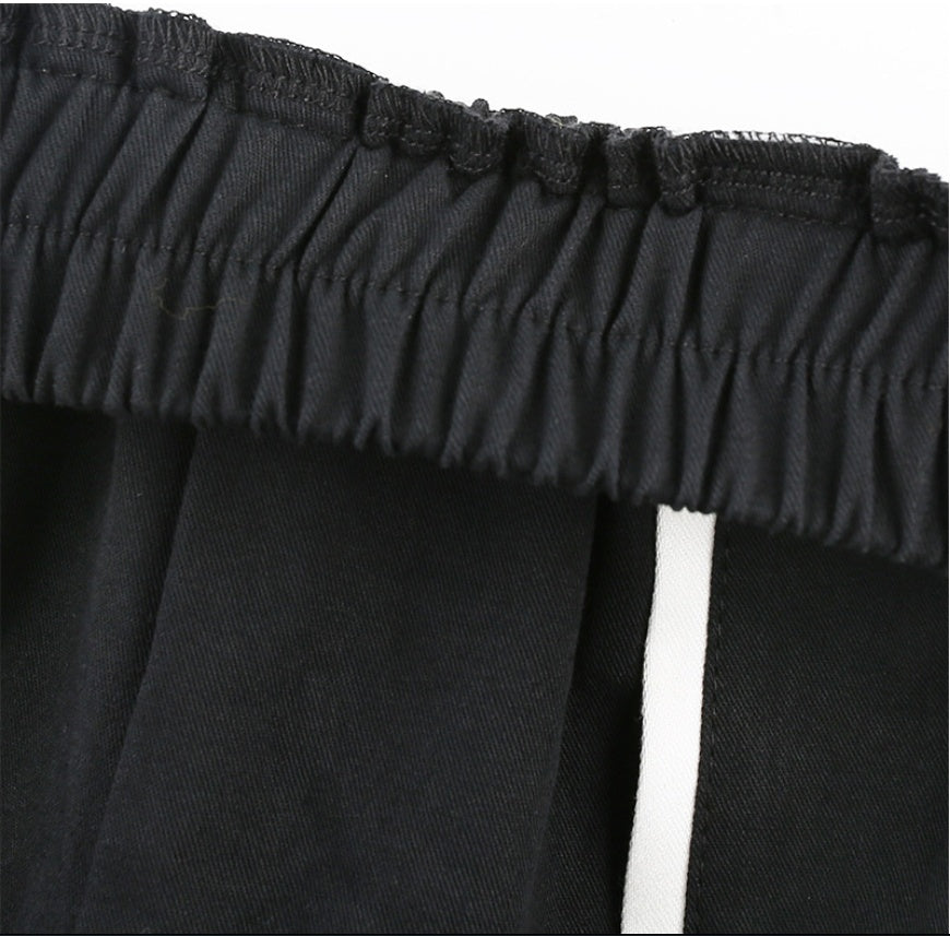 White Stripe Cargo Pants Women Trousers Pockets Patchwork Contrast Color High Waist Pants Hip Hop Capris