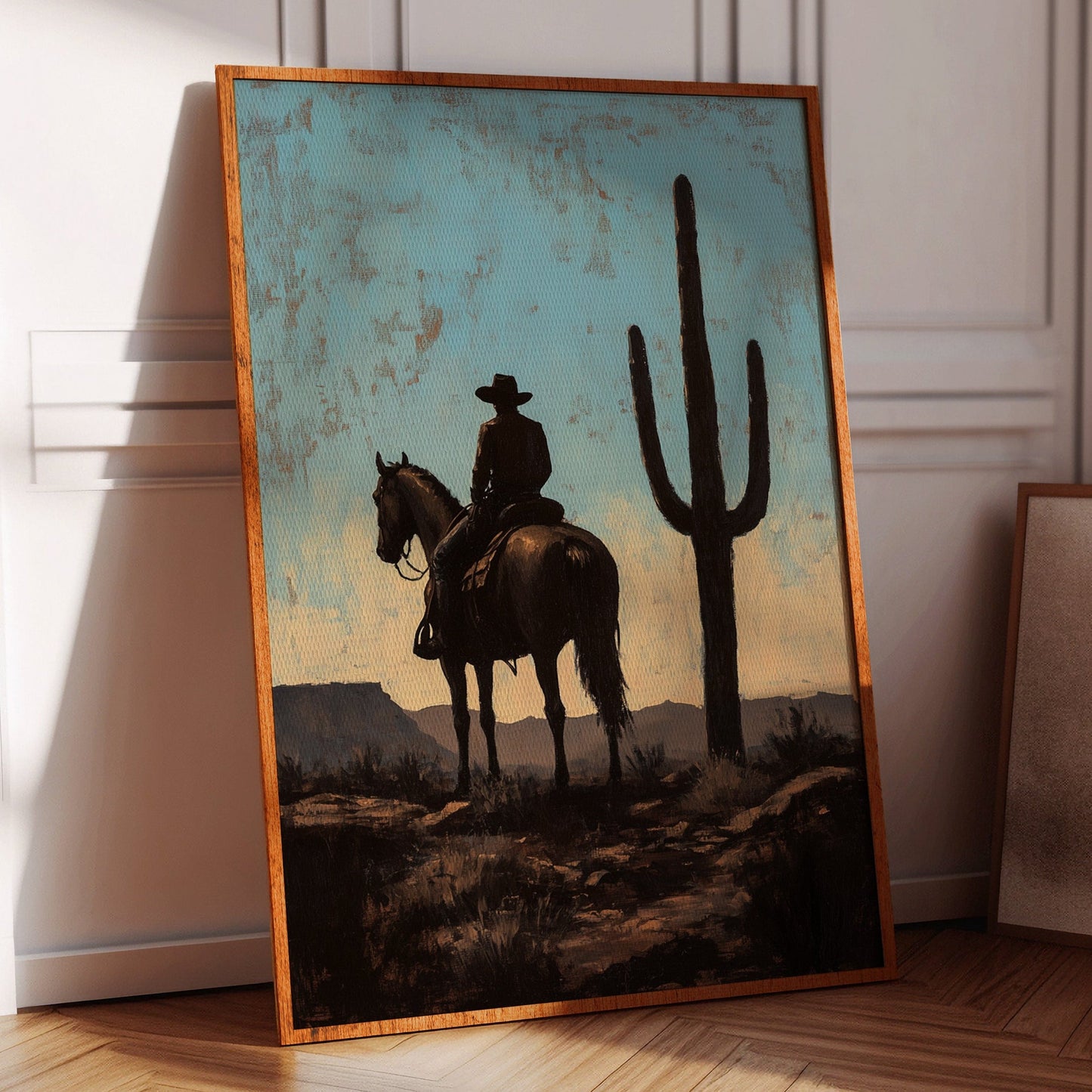 Cavalier et Saguaro au crépuscule
