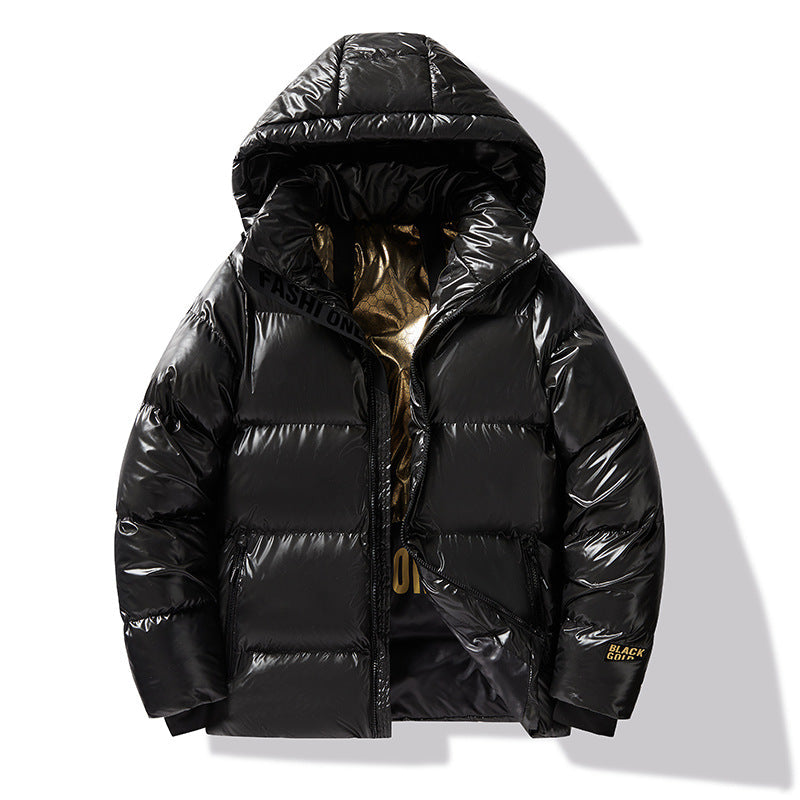 Loose-fitting Black Gold Cotton-padded Hooded Down Jacket