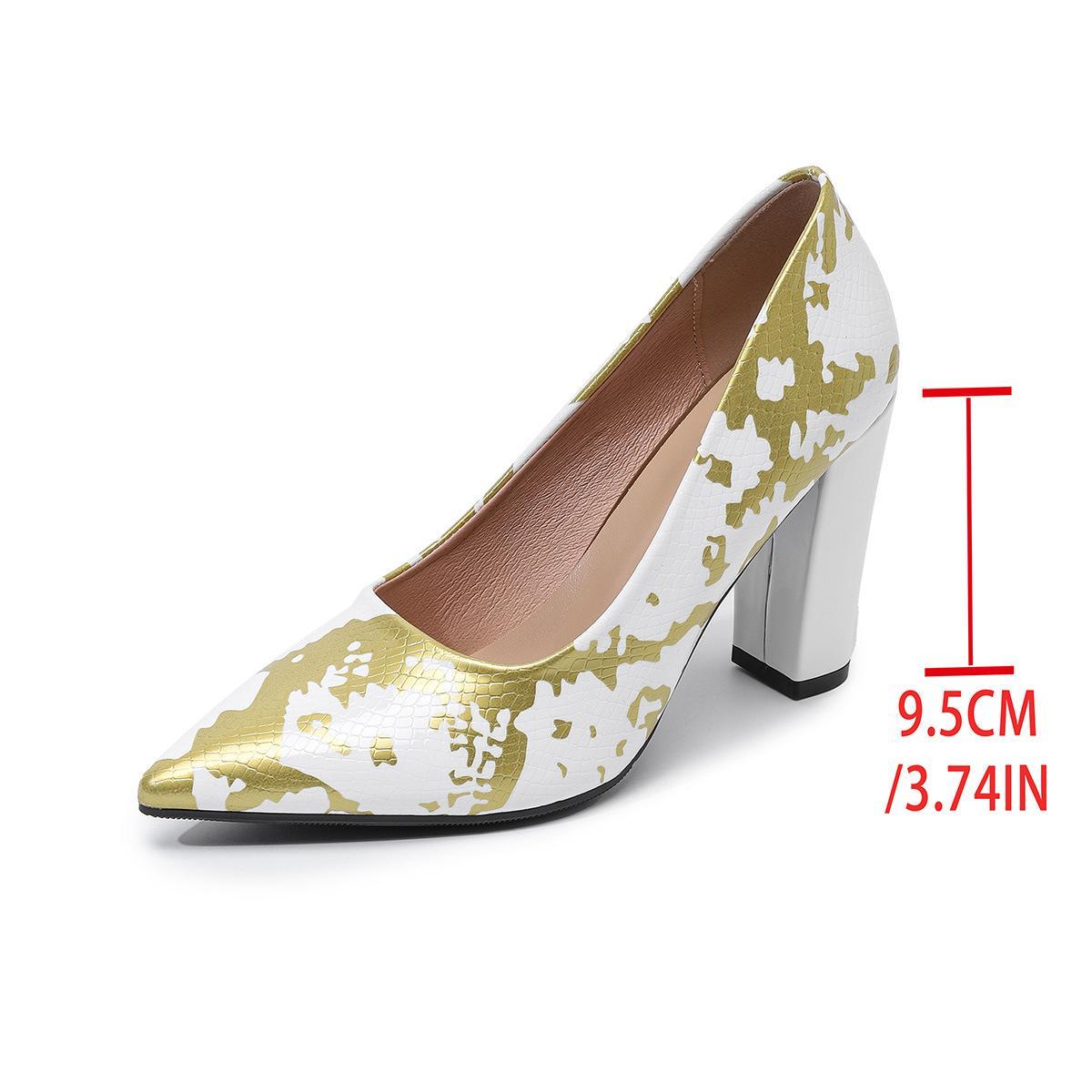 Womens Low-cut Pumps With Random Prints And Chunky Heels