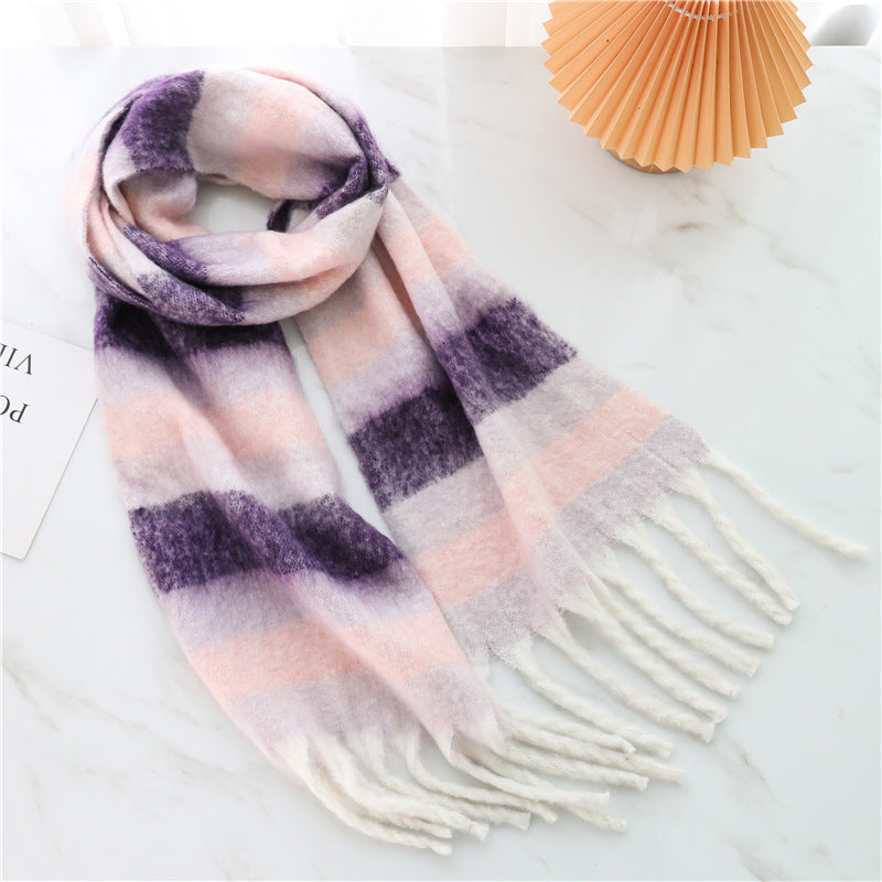 New Luxury Winter Soft Head Wraps Plaid Scarf Shawls Cashmere  Warm Cashmere Scarves Rainbow For Women