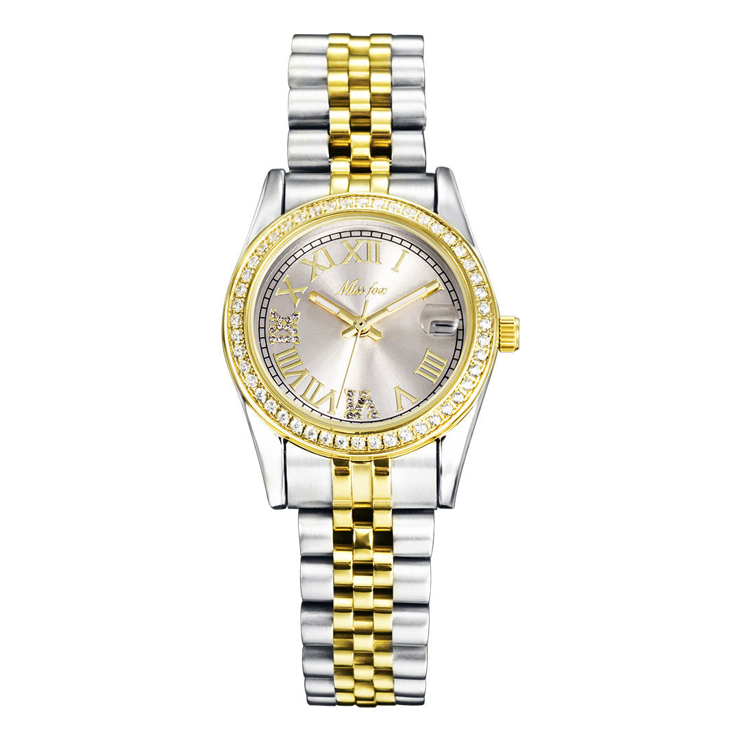 Womens Stylish Minimalist Elegant Luminous Stainless-steel Watch With Diamond Accents