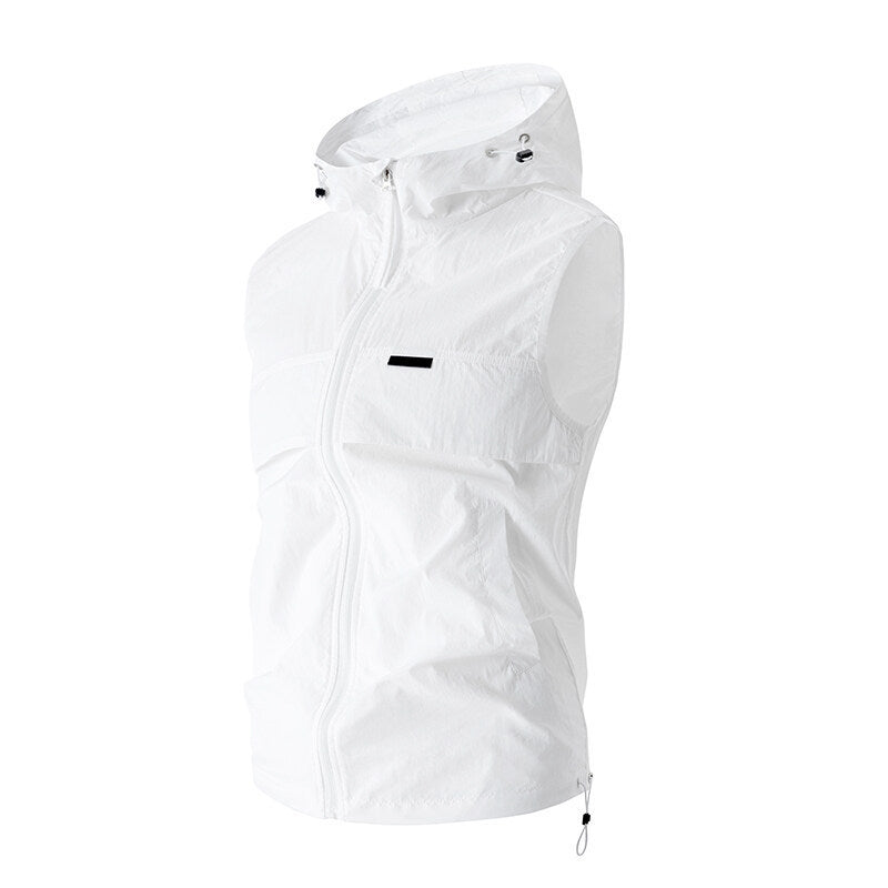 New Mens Sun-protective Jacket Hooded Sleeveless Vest