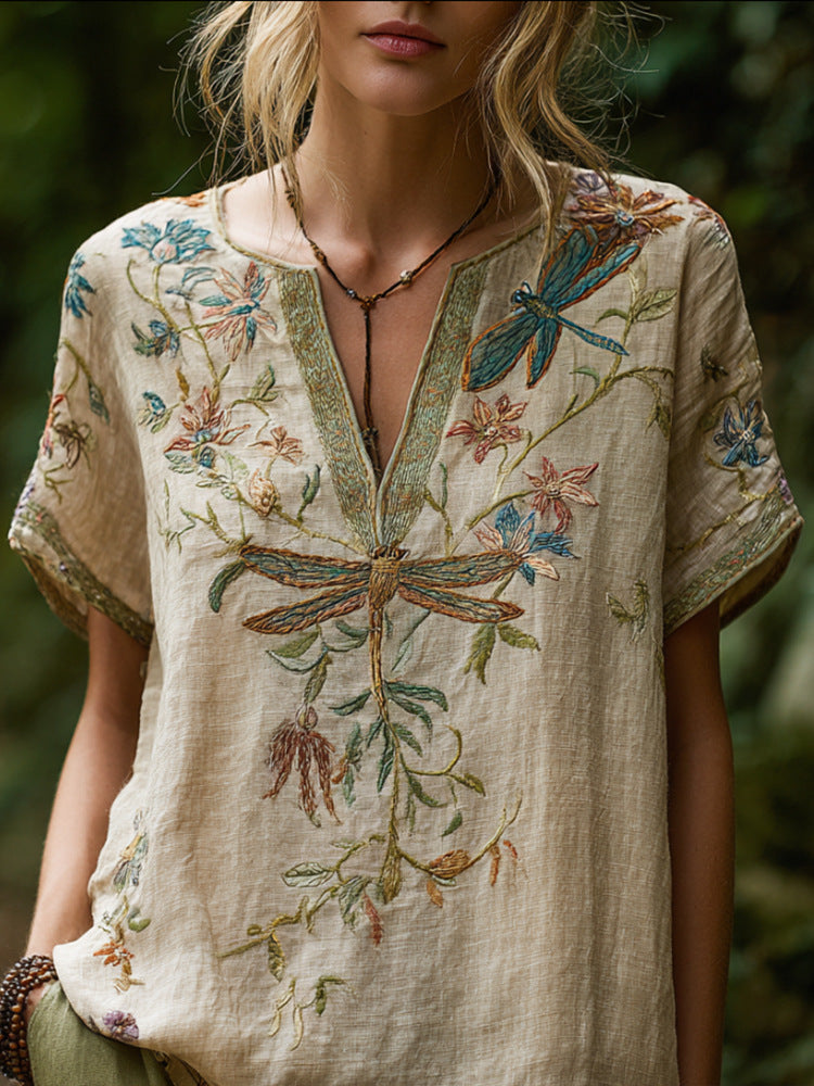 Spring Fashion Carnival Trendy Printed Womens V-Neck Short-Sleeve Top